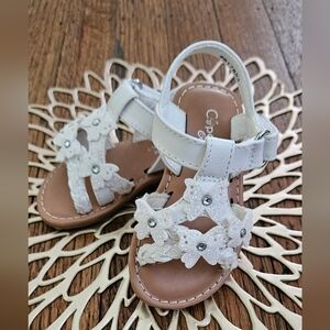 Cupcake Couture Butterfly Sparkle White Sandals Velcro Close Size 5